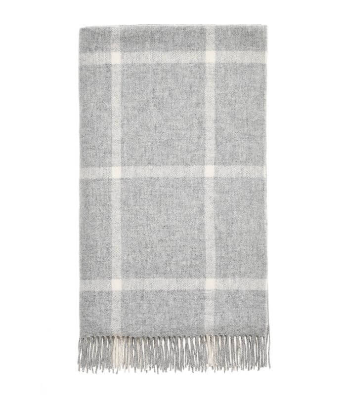 Plaid Laine Mérinos Gris à Carreaux